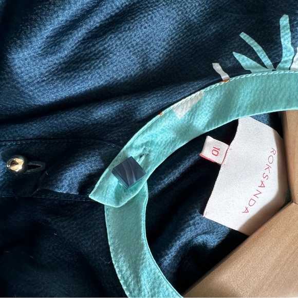 Roksanda Hammered Silk Mini Tent Dress Balloon Sleeve Navy Abstract Floral US 6 - Picture 4 of 7